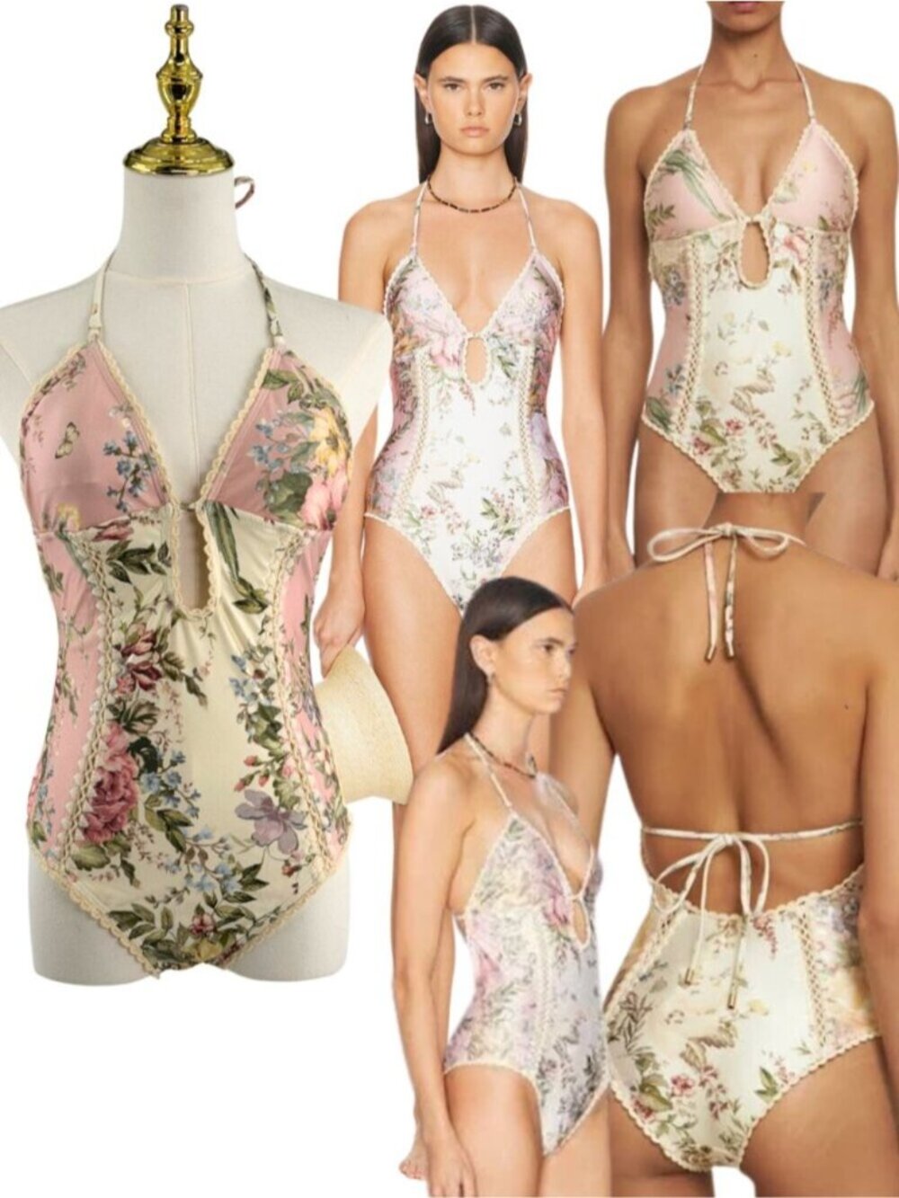 🆕 ZIMMERMANN 🧿 NWT Waverly Keyhole Crochet One Piece Swimsuit, Pink - Sz 2 US8